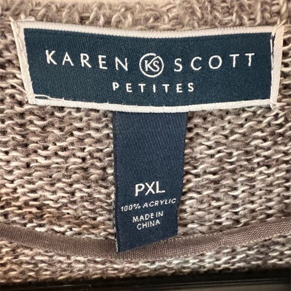 Karen Scott Petite XL Ruffle Cardigan Sweater Beige Marled Knit Cozy Open Front - Picture 2 of 13